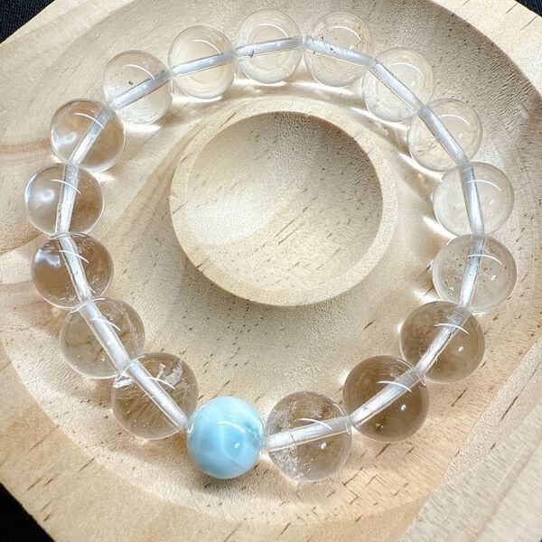 水晶×ラリマー ブレスレット 天然石 パワーストーン ハンドメイド