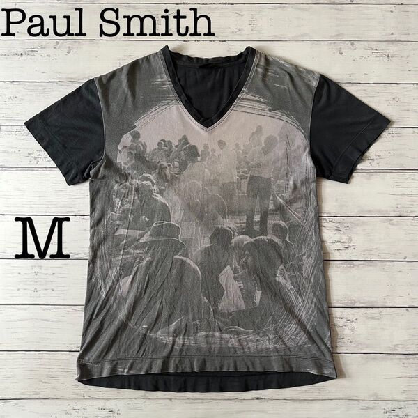【Paul Smith】ポールスミス Vネック 半袖Tシャツ M 黒 ブラック