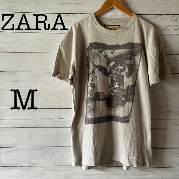 【ZARA】ザラ メンズ 半袖Tシャツ M グラフィックプリント ライトグレー
