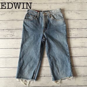 【EDWIN】エドウィン カットオフヘム ワイドレッグデニム ハーフパンツ デニムパンツ