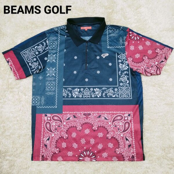 1573 美品 BEAMS GOLF バンダナプリント ハーフジップポロシャツ 23S