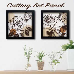 壁掛け 切り絵・透過アート【美 愛 薔薇 バラの花 2枚組】木目 カッティングアート