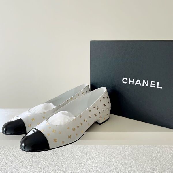CHANEL バレリーナ 23B ホワイト ココマーク バイカラー シャネル 24cm 24.5cm 38 新品