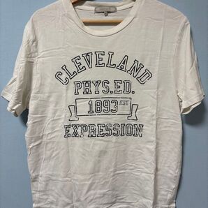値下げ済み!YOUTILITY/アベイル カレッジロゴ Tシャツ 半袖 ホワイト系 CLEVELANDプリント メンズM相当