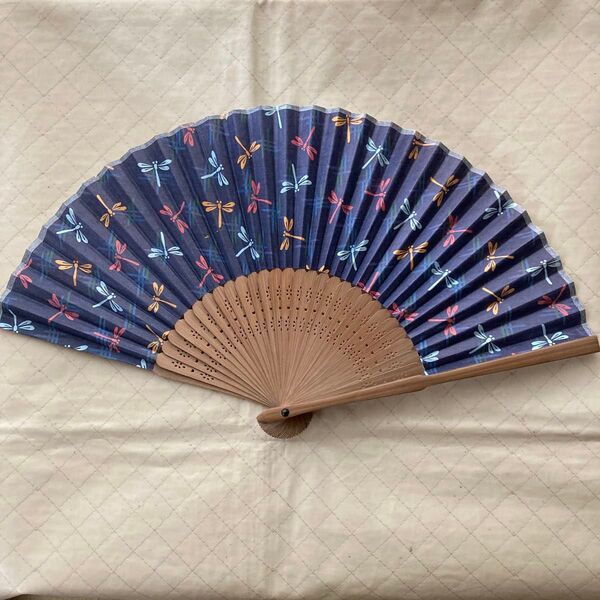 扇子 蜻蛉 トンボ柄 ネイビー レディース メンズ 夏