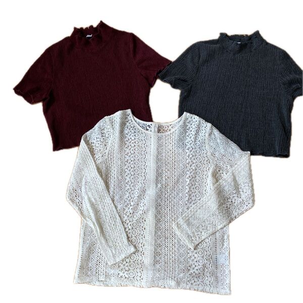 ZARA2点GU トップス3枚セット レディース レース 半袖 白 ボルドー グレー