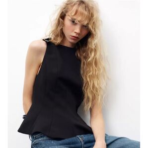 ZARA同型 ぺプラムリボン トップス Sサイズ SHEIN