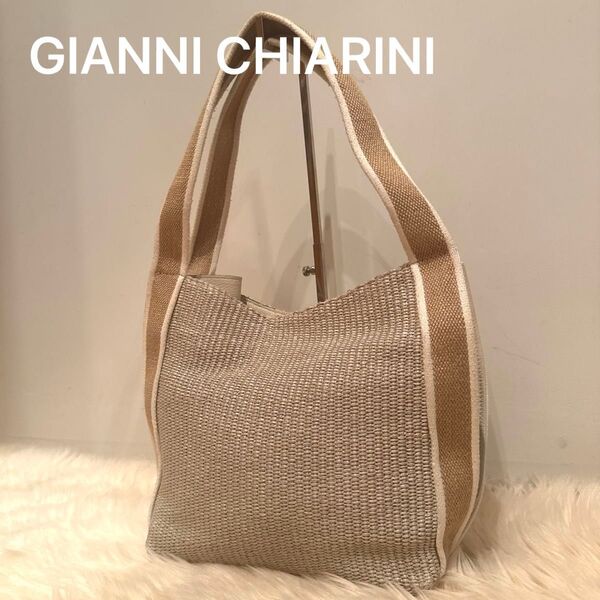 【美品】GIANNI CHIARINI ジャンニ キアリーニ トートバッグ ショルダーバッグ ラフィア レザー