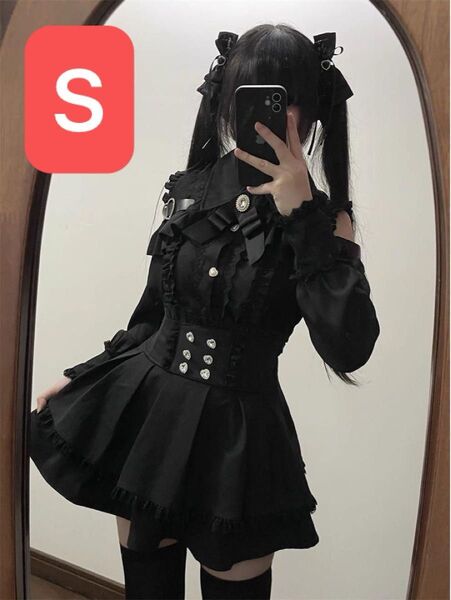 セットアップ 地雷系 ブラック ゴスロリ 量産系 原宿 黒 レディース コスプレ セットアップ フェミニン ダークカラー