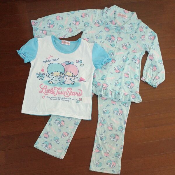 リトルツインスターズ キッズパジャマ 半袖Tシャツ&長袖&ロングパンツ 130 3点セット キキララ