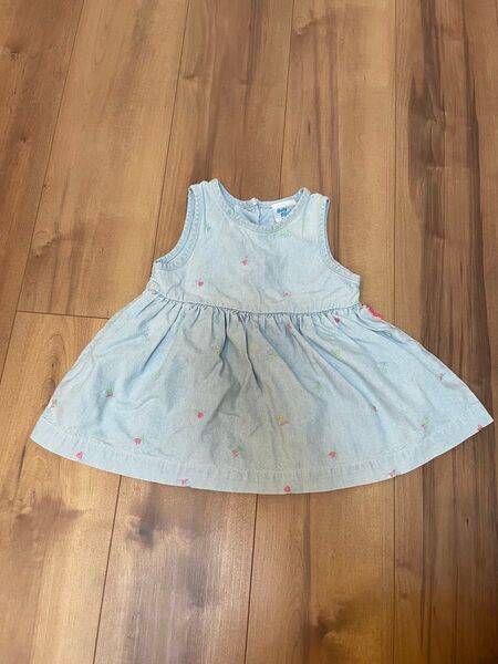 オシュコシュ OSHKOSH デニムワンピース花柄刺繍 ライトブルー ベビー服 12M