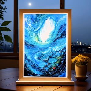 絵画「命のゆりかご」A4 額無し 風景画 インテリア 抽象画 自然 緑 草 木 きのこ 森 青