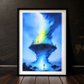 絵画「出会い」 A4 額無し 風景画 インテリア 雨 光 雲 大地