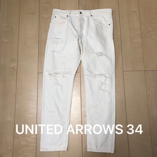 アローズ UNITED ARROWS ホワイト ダメージ デニムパンツ メンズ 34 パンツ ジーンズ 白