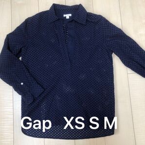 Gap ギャップ ネイビー 紺 レース メッシュ シャツ XS S M トップス 長袖 長袖シャツブラウス ブラウス