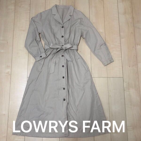 ローリーズファーム LOWRYS FARM ワンピース 長袖 リボン ベージュ シャツワンピース