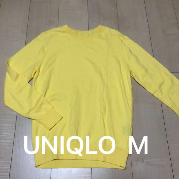 ユニクロ UNIQLO イエロー クルーネック コットン セーター ニット M 長袖