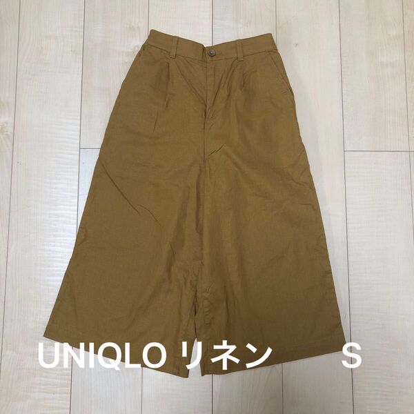UNIQLO ユニクロ カラシ色 麻混 リネン ガウチョパンツ レディース S ワイドパンツ