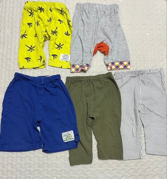 西松屋 ボトムス ショートパンツ 短パン 半ズボン 半端丈 ベビー キッズ 90 ワンワン サル 無地 ストライプ バナナ 5点