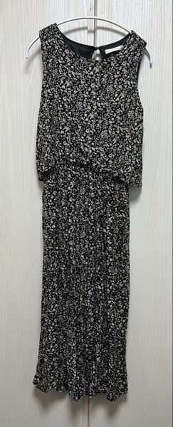 ◆美品 パラダイスピクニック オールインワン サロペット オーバーオール パンツ フラワー 花柄 ブラック 黒色 モノトーン M