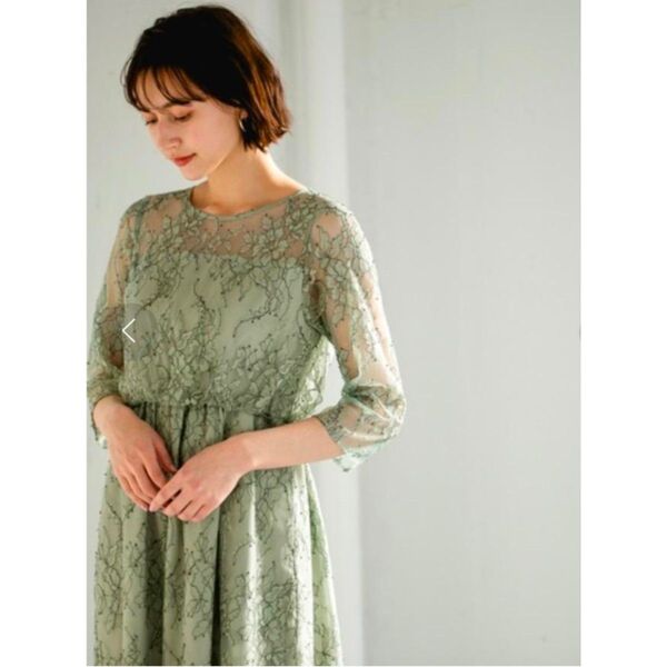 【apart by lowrys】ハイショクレースワンピース☆L☆ドレス☆アパートバイローリーズ☆グリーン☆花柄刺繍☆パーティー