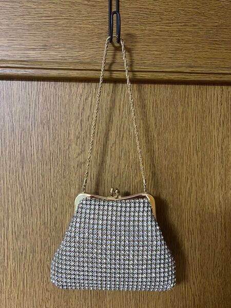 ハンドバッグ パーティーバッグ ビーズバッグ 昭和レトロ チェーン バッグ ベージュ がま口 和装小物 ビーズ