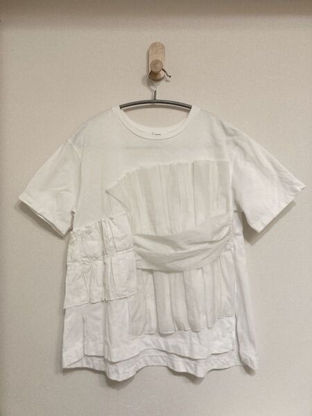 美品 レイビームス アシンメトリーデザインTシャツ カットソー フリーサイズ ホワイト 半袖