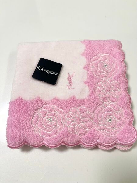イブサンローラン YVES SAINT LAURENT タオルハンカチ 薔薇 バラ ピンク