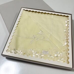 銀座和光 WAKO ハンカチ 刺繍 レモンイエロー 花柄 ハンカチーフ