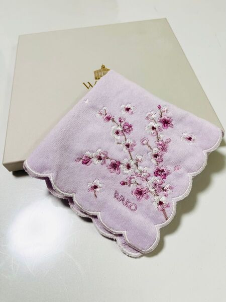銀座和光 WAKO ハンカチ 桜 刺繍 タオルハンカチ ピンク