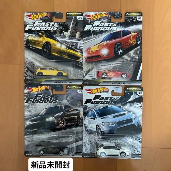 新品未使用ホットウィールプレミアム FAST TUNERS 4台セット WRX STI RX-7 SILVIA Civic EG