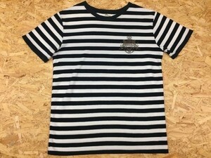 graniph グラニフ Mサイズ メンズ Tシャツ 半袖 丸首 ボーダー柄 胸にデザインプリント カットソー ブラック×ホワイト 黒×白