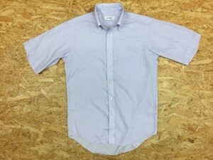 D'URBAN ダーバン サイズ37 メンズ ドレスシャツ 半袖 ポケット チェック柄 B.D. ボタンダウン パープル×ホワイト×ブラック 紫×白×黒