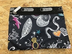 LeSportsac レスポートサック レディース ポーチ ロゴ アクセサリープリント かばん カバン バッグ ブラック×ホワイト×オレンジなど