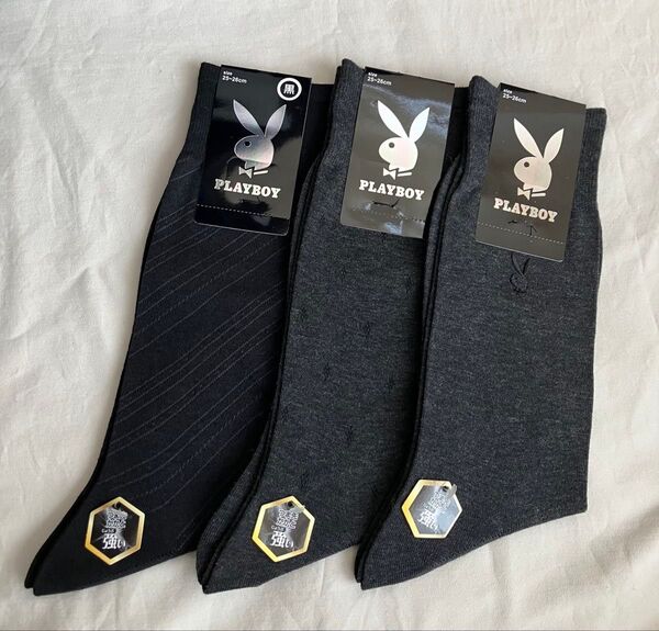 PLAYBOY 紳士 メンズ ソックス 靴下 黒 濃グレー ビジネスソックス