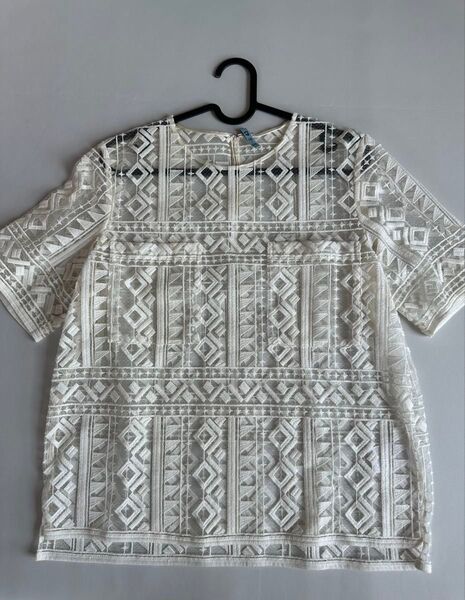 トゥモローランド ホワイトレース 刺繍シアー半袖ブラウス カットソー 透け感 Tシャツ