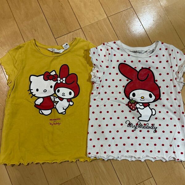ハローキティ&マイメロディ Tシャツ 2枚セット EUR110 CN120 Tシャツ 半袖 女の子 トップス 子供服