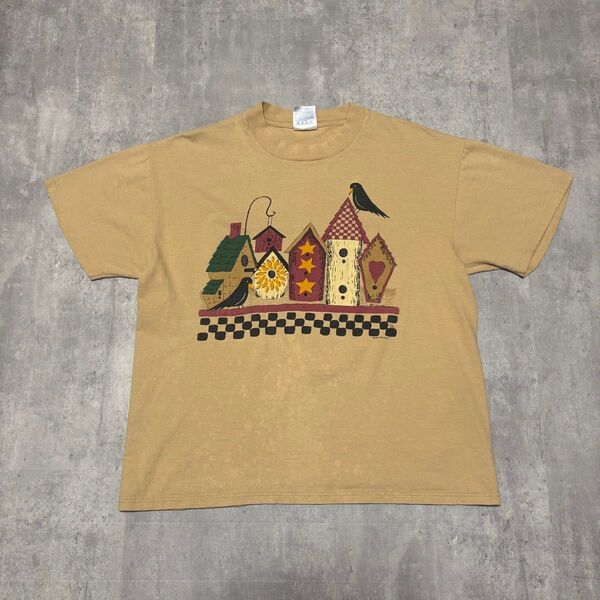 90s hanes USA製 ヴィンテージ Tシャツ 鳥 ハウス アート