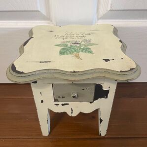 イギリスアンティーク 忘れな草 引き出し付小型テーブル 台