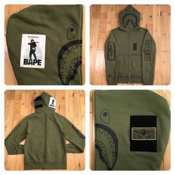 BAPE Hunting Logo Shark Full Zip Hoodie カーキ a bathing ape エイプ