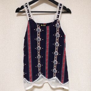 ノースリーブ チュニック レディース キャミソール トップス 夏物 夏服 マリンコーデ アジアン柄 レース