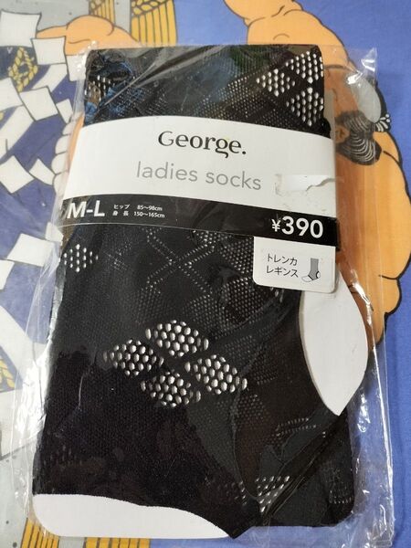 george ladies socks トレンカ レギンス ブラック 柄 デザイン 黒 網 ネット