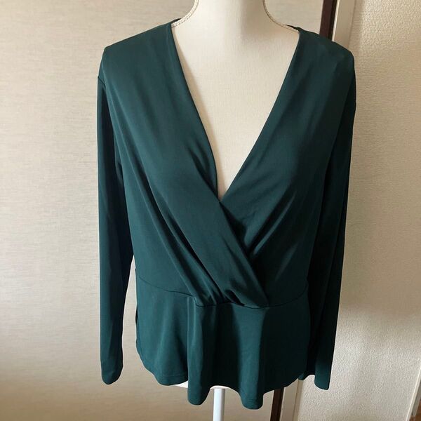 H&M 深緑のトップス カシュクールデザイン Lサイズ