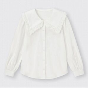 GU レース ビッグカラー シャツ ブラウス ホワイト