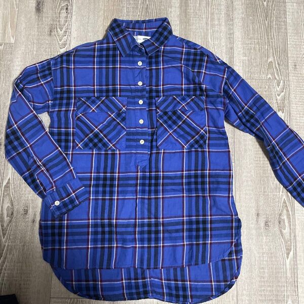 OLD NAVY ボーイフレンドシャツ XXS 青系チェック 長袖シャツ ネルシャツ ウエスタンシャツ 長袖 チェック チェック柄