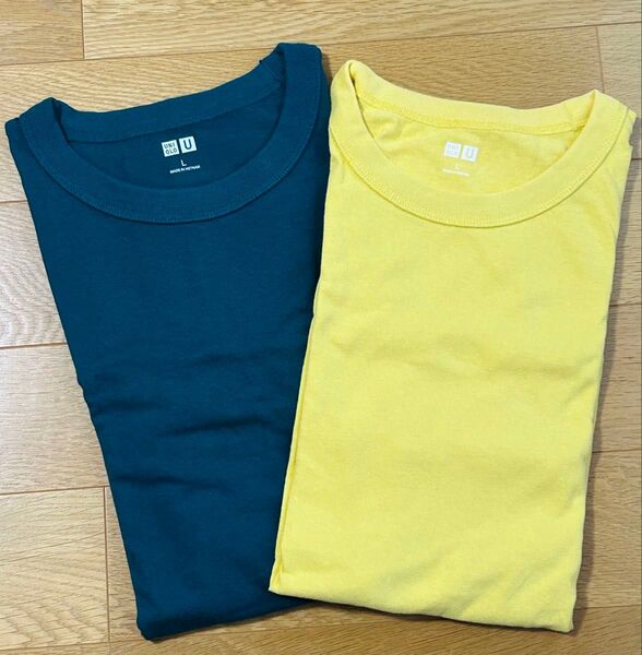 ◆ユニクロ UNIQLO 半袖 無地 クルーネックTシャツ Lサイズ 2枚(緑・黄色)タグ無し新品未使用 ◆ グリーン・イエロー