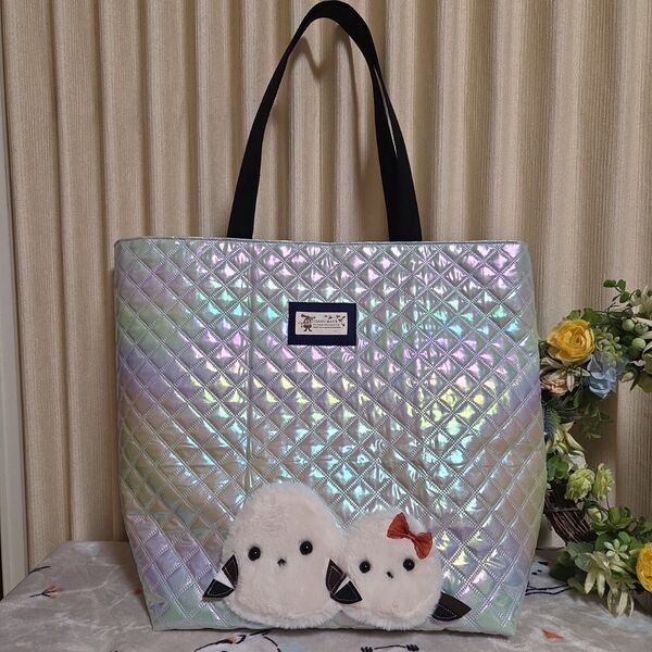 ●マザーズバッグ●親子もふもふシマエナガ●ハンドメイド トートバッグ ラメキルト