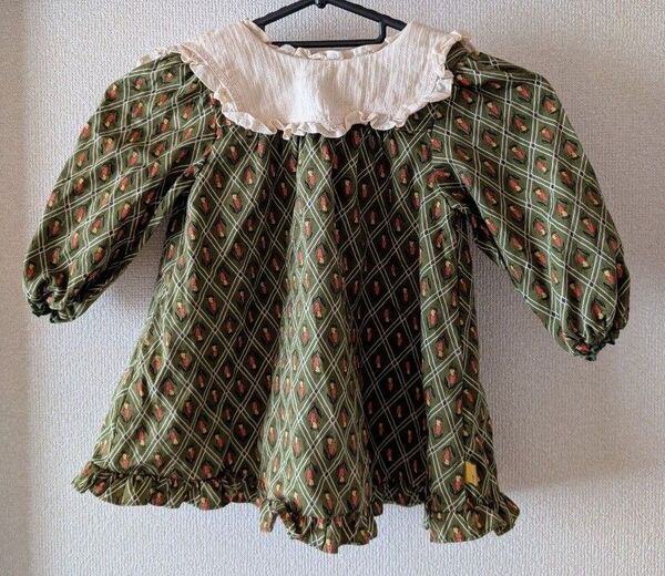 ベビー服 女の子 ワンピース グリーン フリル 90サイズ相当