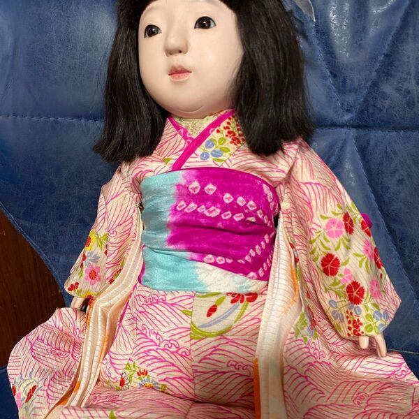 市松人形用 夏着物 絽の着物 42cm位のお嬢様に 帯 リボンつき