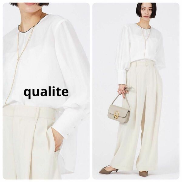 24ss qualite カリテ 襟パイピングシアーブラウス ホワイト 長袖